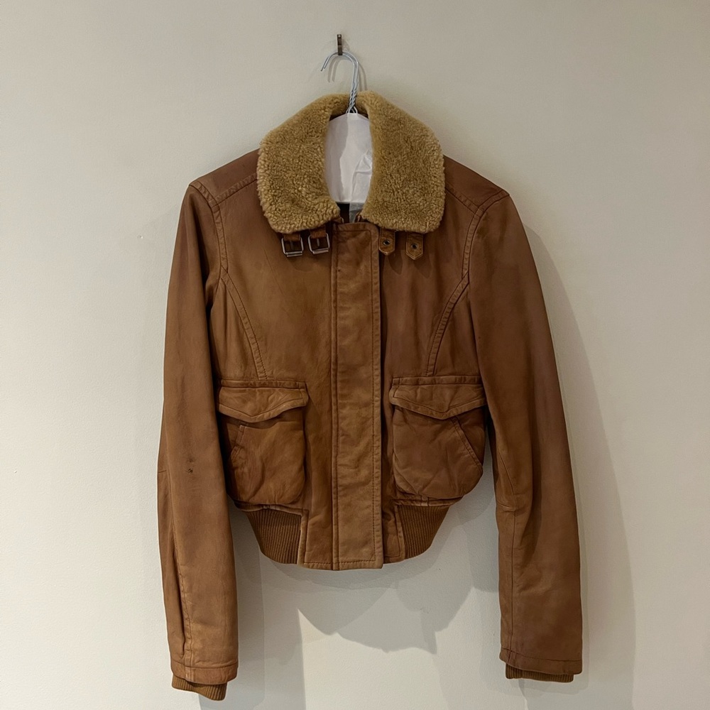 Brown bomber leather jacket
